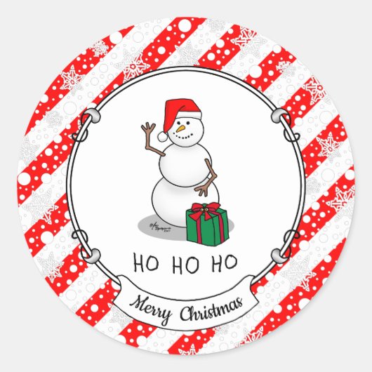 Ho Ho Ho Vrolijk Kerstman Schattige Sneeuwman Ronde Sticker (Voorkant)