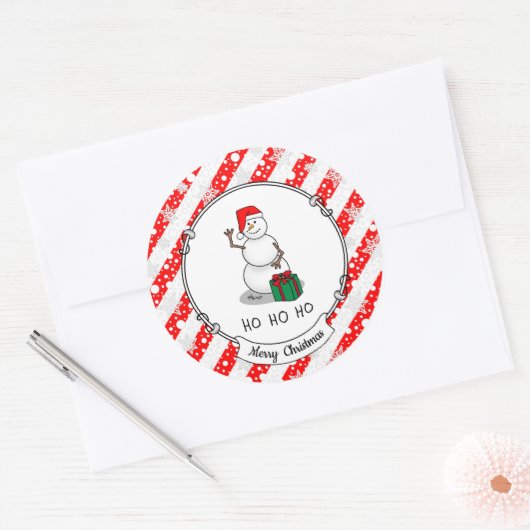 Ho Ho Ho Vrolijk Kerstman Schattige Sneeuwman Ronde Sticker (Envelop)