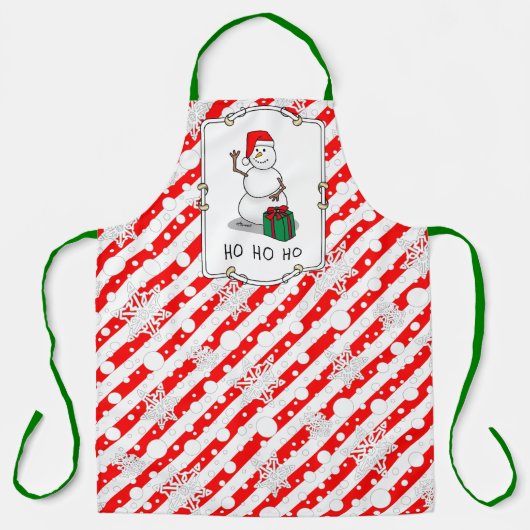 Ho Ho Ho Vrolijk Kerstman Schattige Sneeuwman Schort (Voorkant)