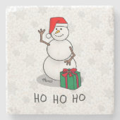 Ho Ho Ho Vrolijk Kerstman Schattige Sneeuwman Stenen Onderzetter (Voorkant)