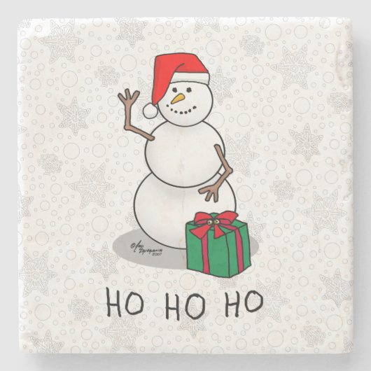Ho Ho Ho Vrolijk Kerstman Schattige Sneeuwman Stenen Onderzetter (Voorkant)