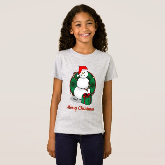 Ho Ho Ho Vrolijk Kerstman Schattige Sneeuwman T-shirt (Voorkant volledig)