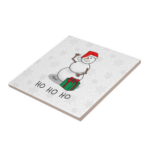 Ho Ho Ho Vrolijk Kerstman Schattige Sneeuwman Tegeltje