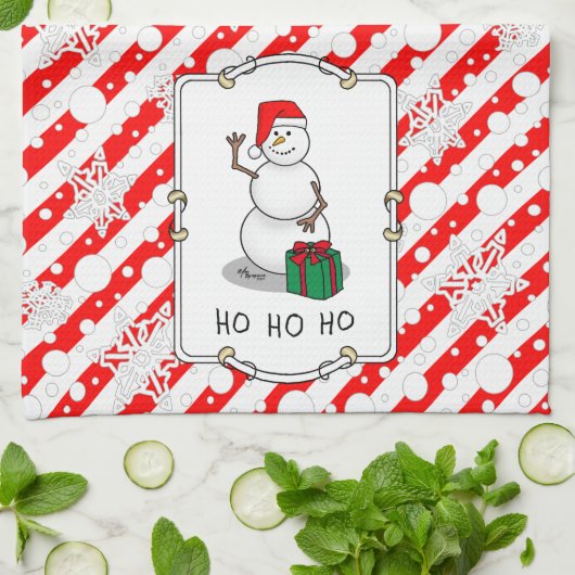 Ho Ho Ho Vrolijk Kerstman Schattige Sneeuwman Theedoek (Gevouwen)