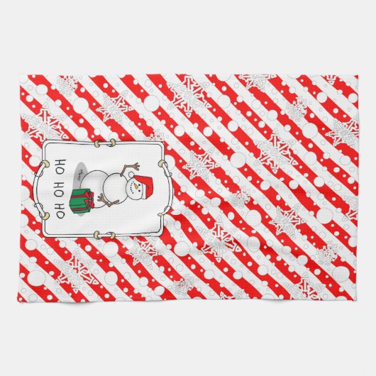 Ho Ho Ho Vrolijk Kerstman Schattige Sneeuwman Theedoek (Horizontaal)