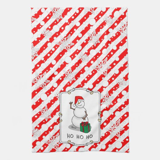 Ho Ho Ho Vrolijk Kerstman Schattige Sneeuwman Theedoek (Verticaal)