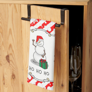 Ho Ho Ho Vrolijk Kerstman Schattige Sneeuwman Theedoek