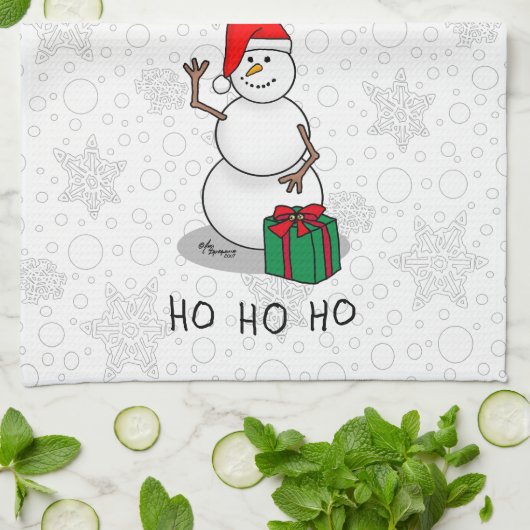 Ho Ho Ho Vrolijk Kerstman Schattige Sneeuwman Theedoek (Gevouwen)