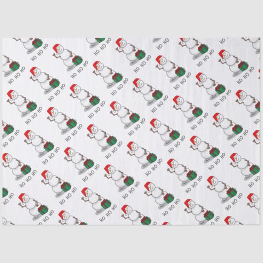 Ho Ho Ho Vrolijk Kerstman Schattige Sneeuwman Tissuepapier (Voorkant)