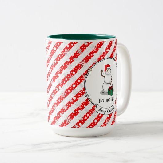 Ho Ho Ho Vrolijk Kerstman Schattige Sneeuwman Tweekleurige Koffiemok (Voorkant rechts)