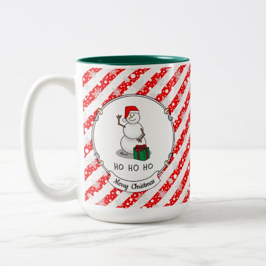 Ho Ho Ho Vrolijk Kerstman Schattige Sneeuwman Tweekleurige Koffiemok (Links)