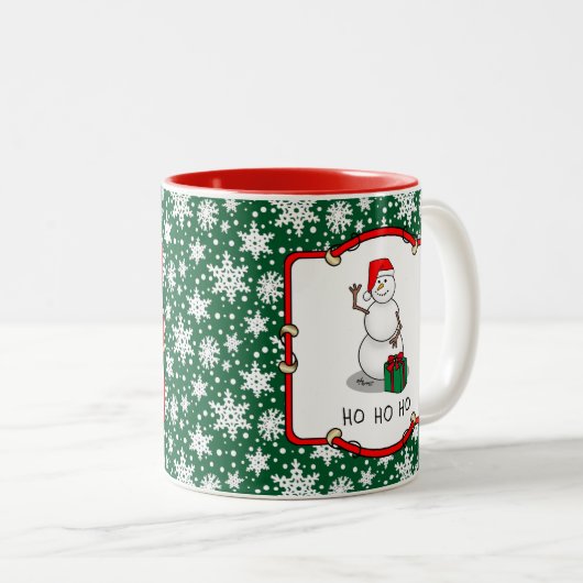 Ho Ho Ho Vrolijk Kerstman Schattige Sneeuwman Tweekleurige Koffiemok (Voorkant rechts)