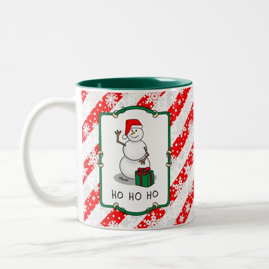 Ho Ho Ho Vrolijk Kerstman Schattige Sneeuwman Tweekleurige Koffiemok (Links)