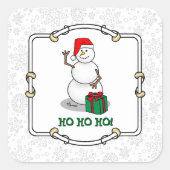 Ho Ho Ho Vrolijk Kerstman Schattige Sneeuwman Vierkante Sticker (Voorkant)