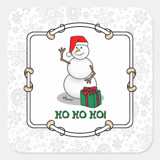Ho Ho Ho Vrolijk Kerstman Schattige Sneeuwman Vierkante Sticker (Voorkant)
