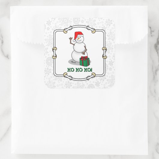 Ho Ho Ho Vrolijk Kerstman Schattige Sneeuwman Vierkante Sticker (Tas)