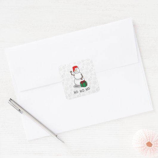 Ho Ho Ho Vrolijk Kerstman Schattige Sneeuwman Vierkante Sticker (Envelop)