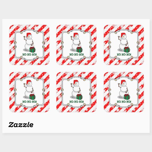 Ho Ho Ho Vrolijk Kerstman Schattige Sneeuwman Vierkante Sticker (Vel)