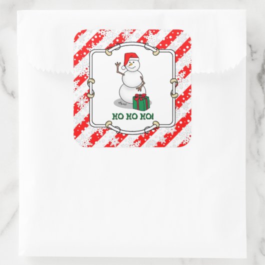 Ho Ho Ho Vrolijk Kerstman Schattige Sneeuwman Vierkante Sticker (Tas)
