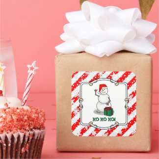 Ho Ho Ho Vrolijk Kerstman Schattige Sneeuwman Vierkante Sticker