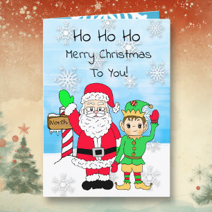 Ho Ho Ho Vrolijk Kerstmis Kerstman en Elf Kaart