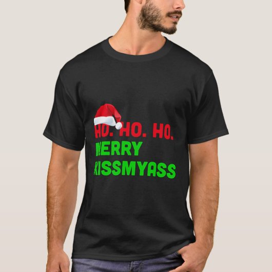Ho Ho Ho Vrolijk Kissmyass Anti Kerstmis T-shirt (Voorkant)