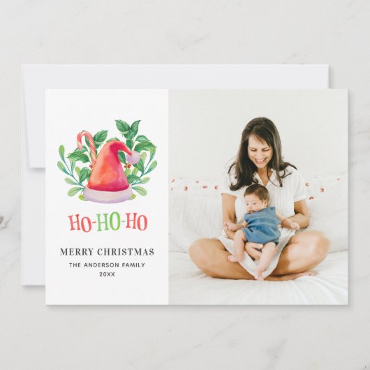 Ho Ho Ho. Waterverf kerstmis. Santa Claus Feestdagenkaart (Voorkant)