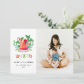 Ho Ho Ho. Waterverf kerstmis. Santa Claus Feestdagenkaart (Staand voorkant)