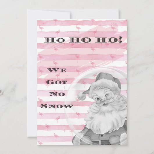 Ho Ho Ho We Got No Snow Flamingo  Santa Feestdagenkaart (Voorkant)