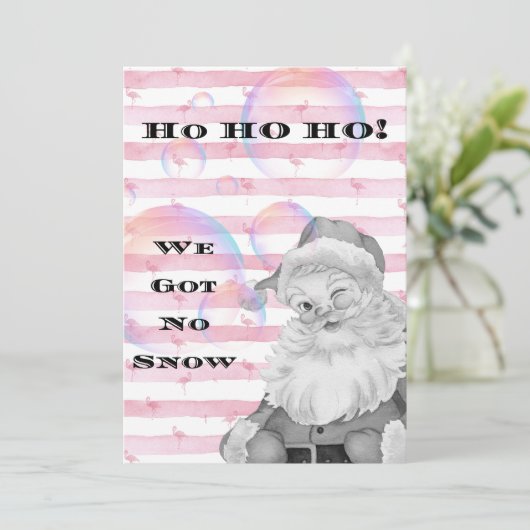 Ho Ho Ho We Got No Snow Flamingo's &  Santa Feestdagenkaart (Staand voorkant)