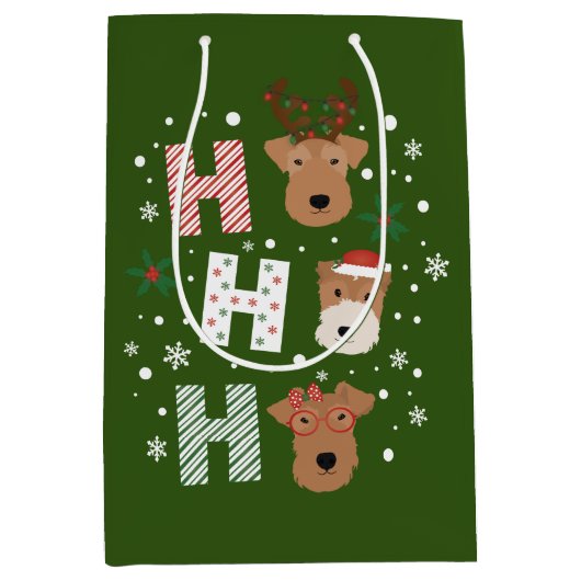 Ho Ho Ho Welsh Terrier Vrolijk Kerstfeest Medium Cadeauzakje (Voorkant)