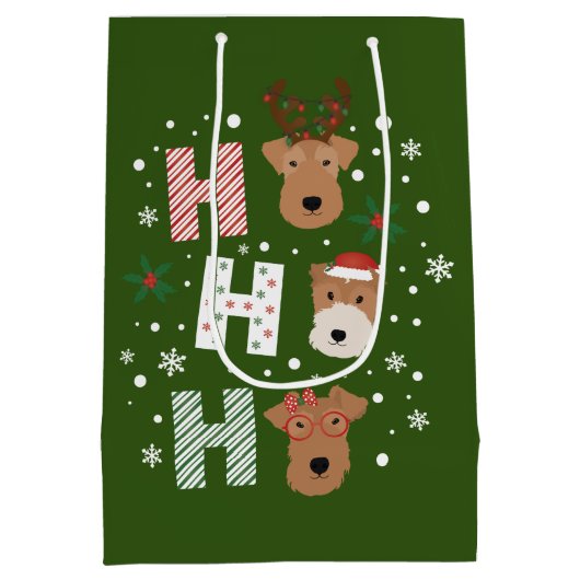 Ho Ho Ho Welsh Terrier Vrolijk Kerstfeest Medium Cadeauzakje (Achterkant)