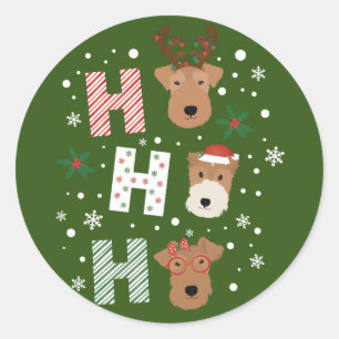 Ho Ho Ho Welsh Terrier Vrolijk Kerstfeest Ronde Sticker