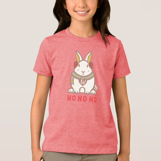 HO HO HO Woodland Forest Bunny Rabbit Holiday Tri-Blend Shirt (Voorkant)