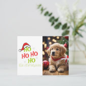 Ho Ho Ho Zijn Kerst met rood pet Foto Feestdagenkaart (Staand voorkant)