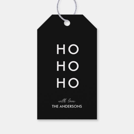 HO HO HO Zwarte Kerst Cadeaulabel (Voorkant)