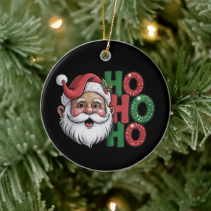 Ho Ho Ho Zwarte Kerstman Retro Vintage Glitters Fe Keramisch Ornament