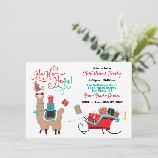 Ho Ho Hola Llama Kerstfeest Kaart (Staand voorkant)