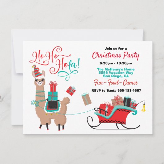 Ho Ho Hola Llama Kerstfeest Kaart (Voorkant)
