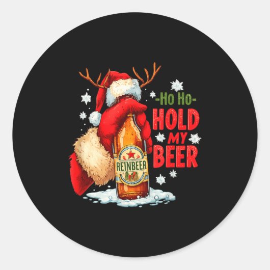 Ho Ho Hold My Beer  Ronde Sticker (Voorkant)