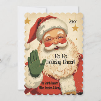 Ho Ho Holiday Cheer Retro Santa Christmas Card Feestdagenkaart