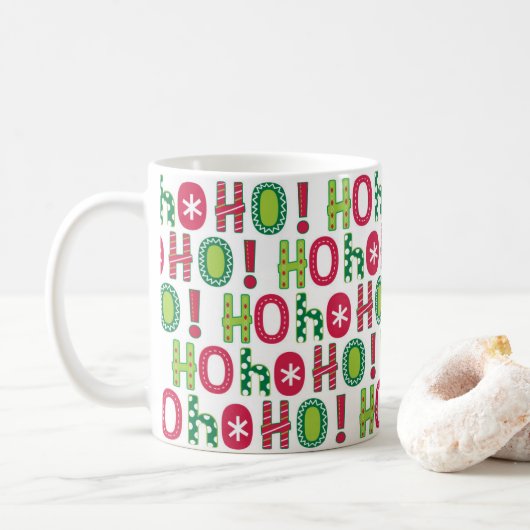 Ho Ho Holiday Festive Red Green Seasonal Modern Koffiemok (Met donut)