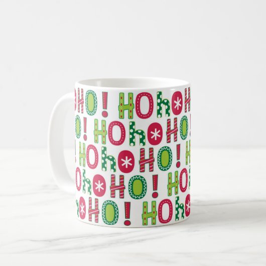 Ho Ho Holiday Festive Red Green Seasonal Modern Koffiemok (Voorkant links)