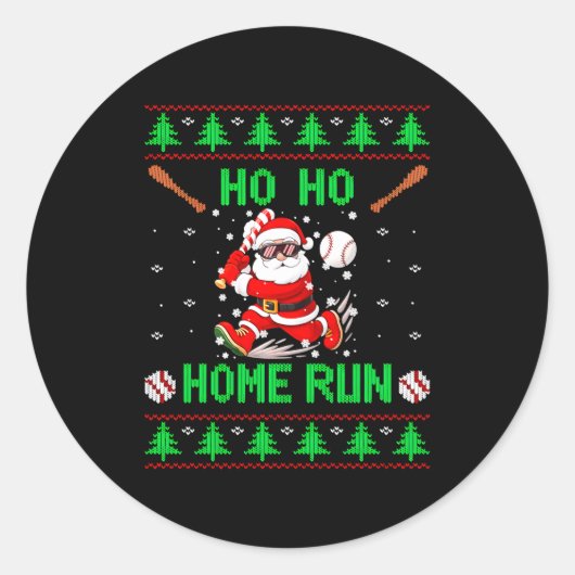 Ho Ho Home Run Baseball Christmas Santa Ugly Xmas  Ronde Sticker (Voorkant)