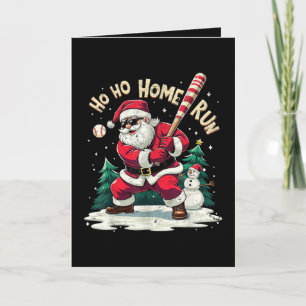Ho Ho Home Run Vintage Kerstman Speelt Honkbal Feestdagen Kaart