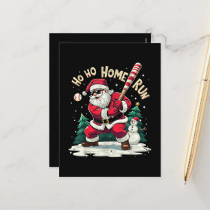 Ho Ho Home Run Vintage Kerstman speelt honkbal Feestdagenkaart