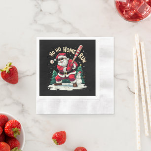 Ho Ho Home Run Vintage Kerstman Speelt Honkbal Servet