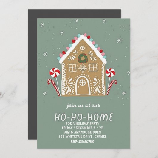 Ho-ho-home - uitnodiging voor kerstfeest (Voorkant / Achterkant)