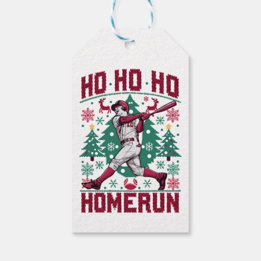 Ho Ho Homerun Honkbal Lelijke Kersttrui Cadeaulabel (Achterkant)