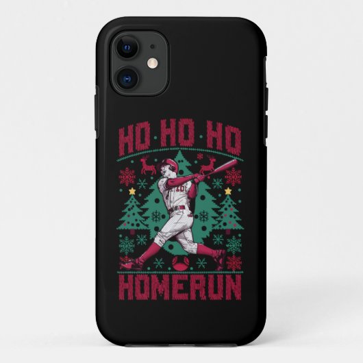 Ho Ho Homerun Honkbal Lelijke Kersttrui Case-Mate iPhone Case (Achterkant)
